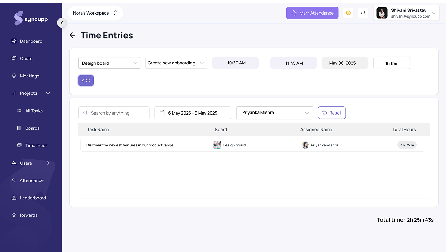 Time Tracking Interface
